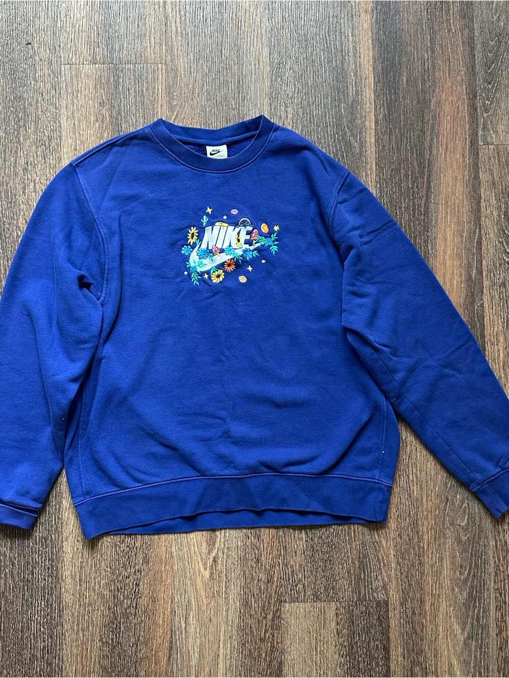 Nike Royal Blue Crewneck Sweatshirt with Floral Logo